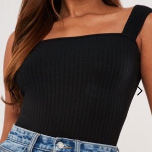 Black rib square neck cami top